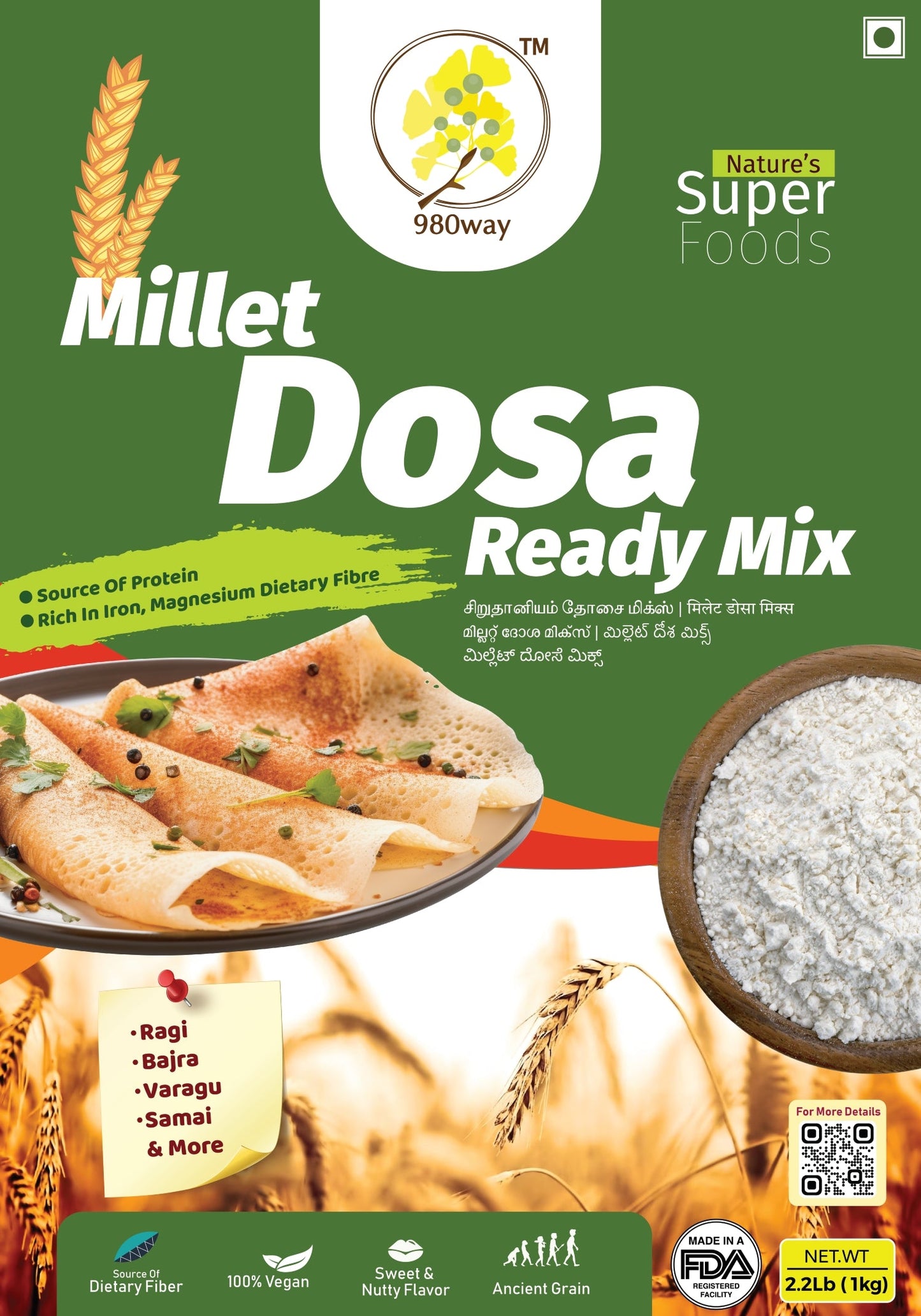 Millets Dosa Ready Mix - 1000 gms (2.2 lbs)