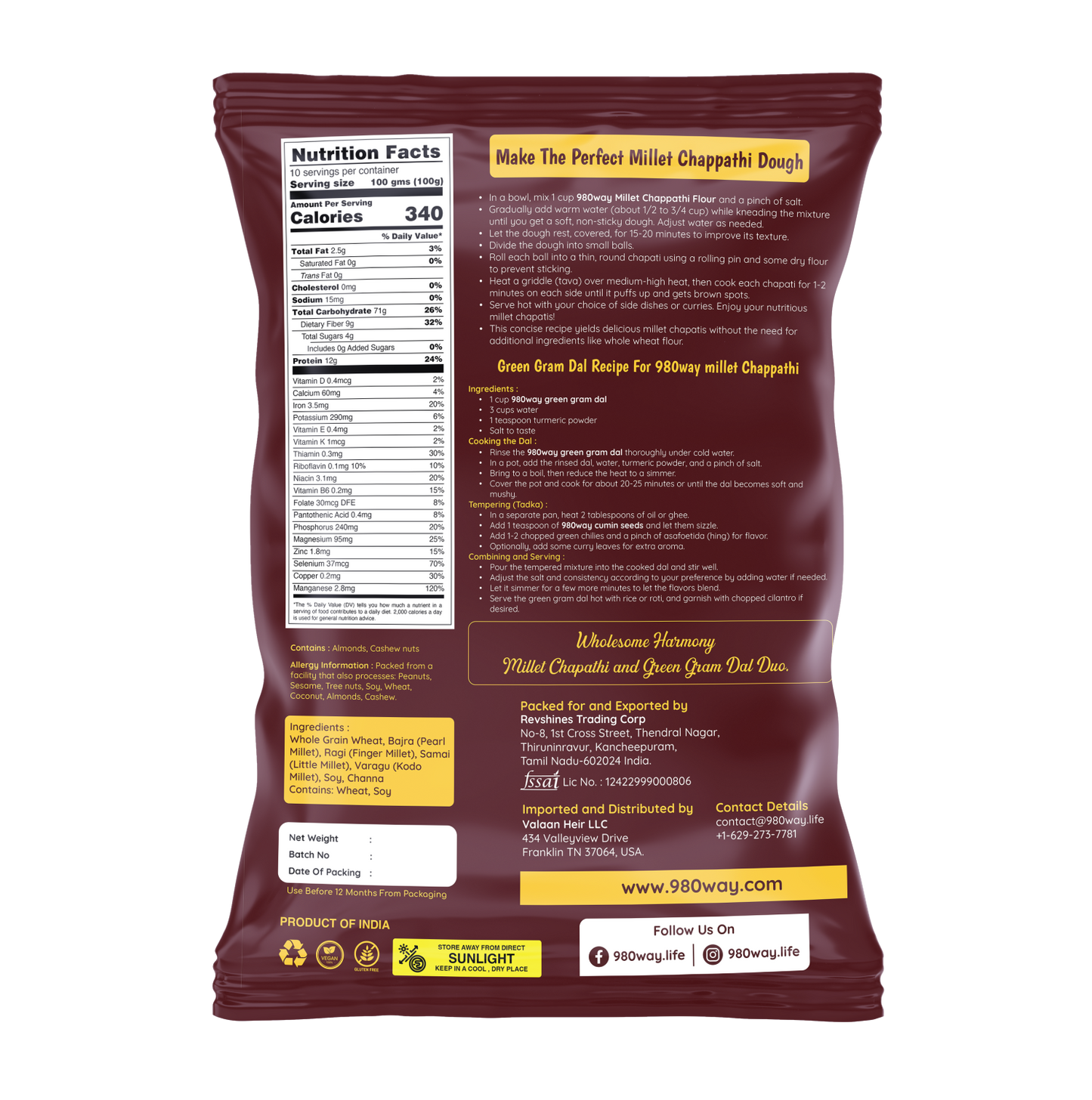 Mixed Millets Chapati Flour - 1000 gms (2.2 lbs)
